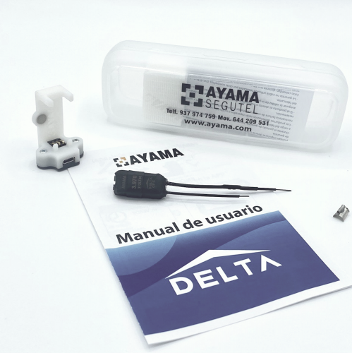 Transmisor/localizador DELTA GPS con base, soporte para pluma estuche y manual de usuario
